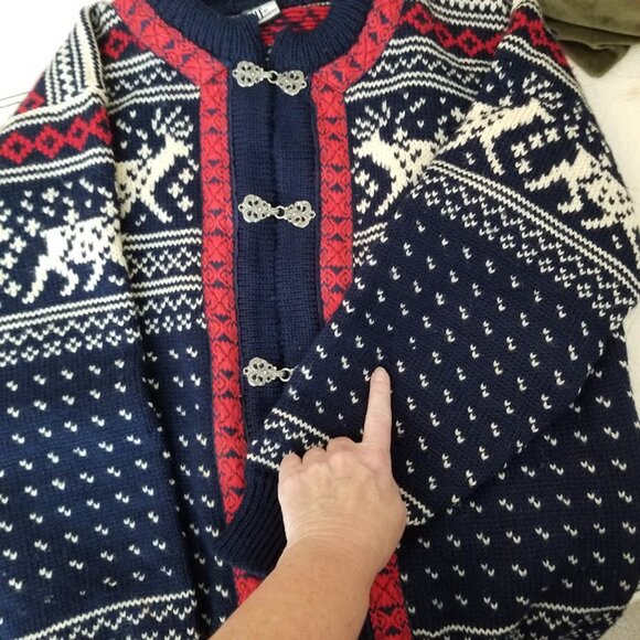 Dale Norway Blue Fair Isle Reindeer Chunky Wool Cardigan Sweater sz S 40 Unisex - Picture 11 of 15